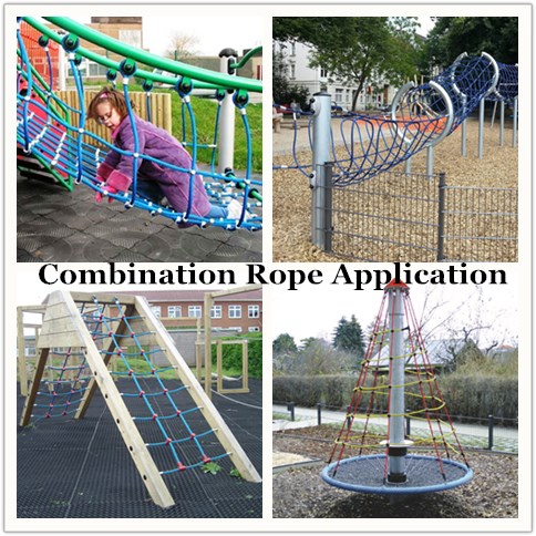 Corde de terrain de jeux en PET ou en PP à 6 brins de 16 mm, combinée à l'extérieur, destinée à l'escalade 13