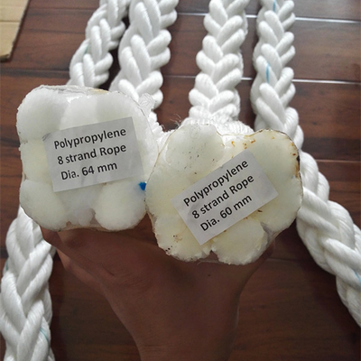 Corde d'amarrage en polypropylène de PP de haute résistance blanche à 8 brins de 64 mm pour corde marine