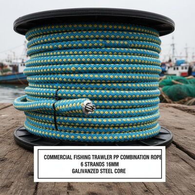 Traîneau de pêche commercial Corde combinée en PP 6 brins 16 mm avec noyau en acier galvanisé pour filets de pêche